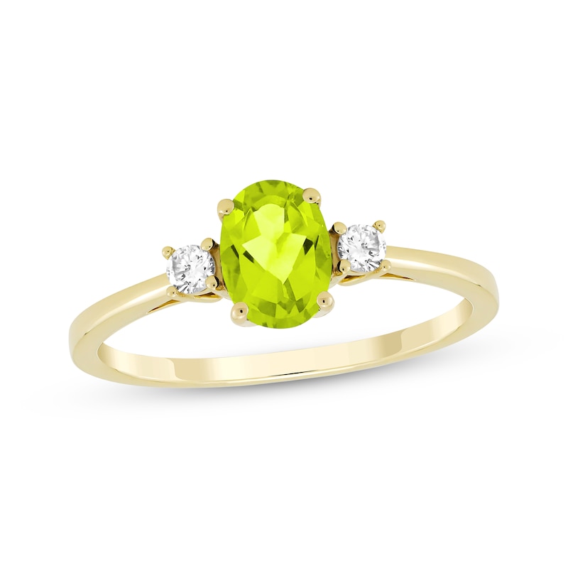 Main Image 1 of Oval-Cut Peridot & Diamond Ring 1/10 ct tw 10K Yellow Gold