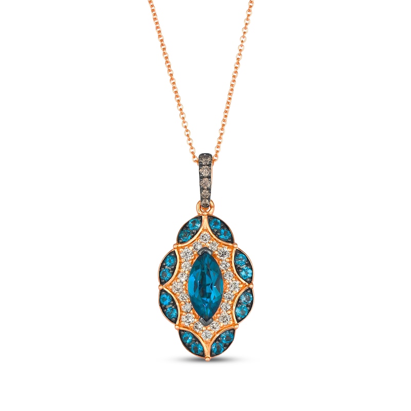 Main Image 1 of Le Vian Marquise-Cut Blue Topaz Necklace 3/8 ct tw Diamonds 14K Strawberry Gold 19&quot;