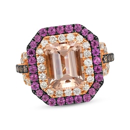 Le Vian Emerald-Cut Morganite & Rhodolite Garnet Ring 3/4 ct tw Diamonds 14K Strawberry Gold