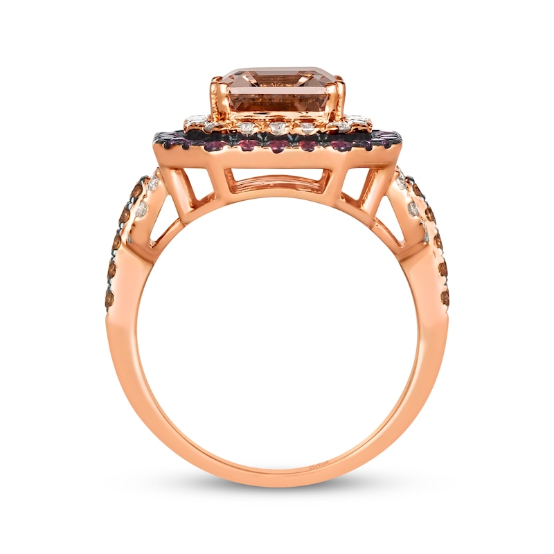 Main Image 2 of Le Vian Emerald-Cut Morganite & Rhodolite Garnet Ring 3/4 ct tw Diamonds 14K Strawberry Gold