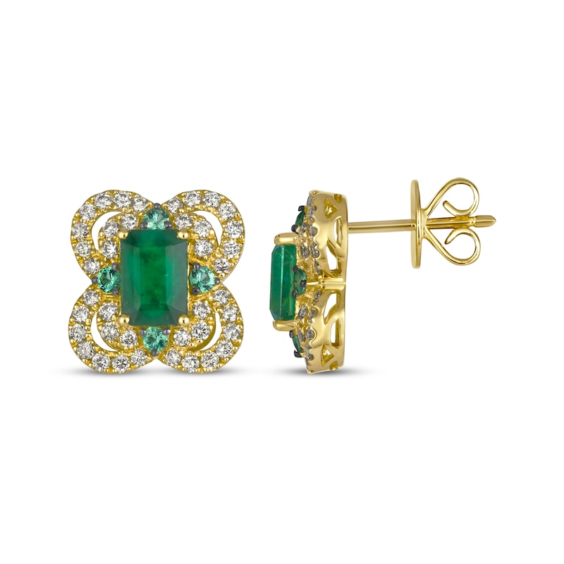 Main Image 3 of Le Vian Emerald-Cut Emerald Earrings 3/4 ct tw Diamonds 14K Honey Gold