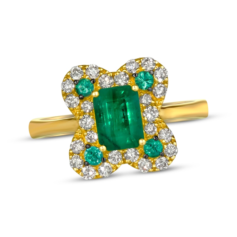 Main Image 1 of Le Vian Emerald-Cut Emerald Ring 1/2 ct tw Diamonds 14K Honey Gold