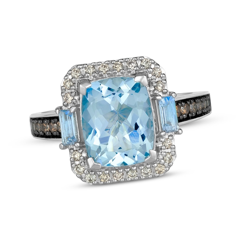 Main Image 1 of Le Vian Cushion-Cut Aquamarine Ring 1/3 ct tw Diamonds 14K Vanilla Gold