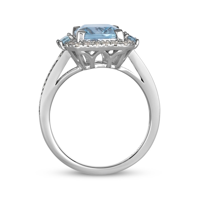 Main Image 2 of Le Vian Cushion-Cut Aquamarine Ring 1/3 ct tw Diamonds 14K Vanilla Gold