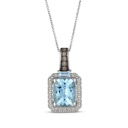 Le Vian Cushion-Cut Aquamarine Necklace 1/4 ct tw Diamonds 14K Vanilla Gold 20&quot;