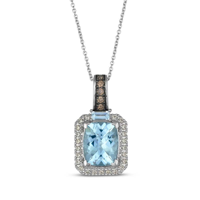 Main Image 1 of Le Vian Cushion-Cut Aquamarine Necklace 1/4 ct tw Diamonds 14K Vanilla Gold 20&quot;