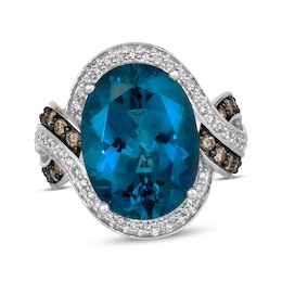 Le Vian Oval-Cut Blue Topaz Ring 3/4 ct tw Diamonds 14K Vanilla Gold