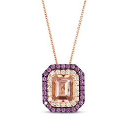 Le Vian Emerald-Cut Morganite & Rhodolite Garnet Necklace 1/3 ct tw Diamonds 14K Strawberry Gold 20&quot;