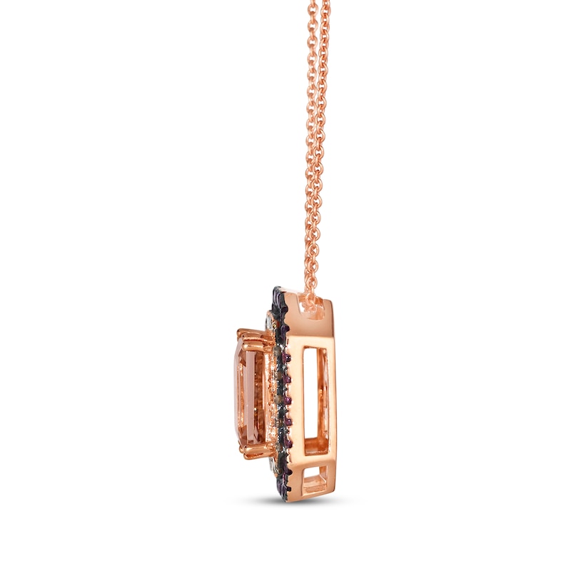 Main Image 2 of Le Vian Emerald-Cut Morganite & Rhodolite Garnet Necklace 1/3 ct tw Diamonds 14K Strawberry Gold 20&quot;