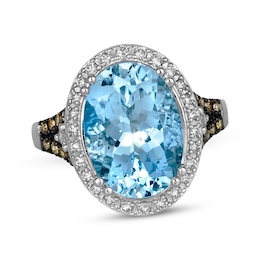 Le Vian Oval-Cut Aquamarine Ring 1/2 ct tw Diamonds 14K Vanilla Gold