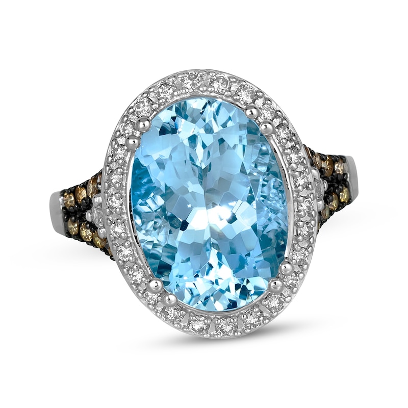 Main Image 1 of Le Vian Oval-Cut Aquamarine Ring 1/2 ct tw Diamonds 14K Vanilla Gold