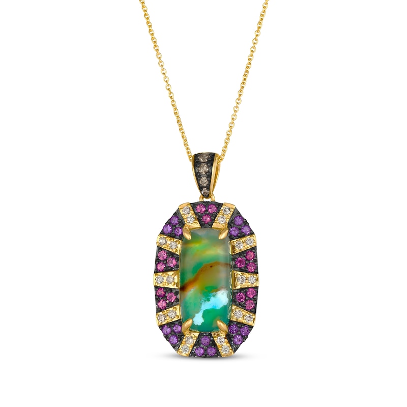 Main Image 1 of Le Vian Cushion-Cut Aquaprase, Pink Tourmaline & Amethyst Necklace 1/5 ct tw Diamonds 14K Honey Gold 20&quot;