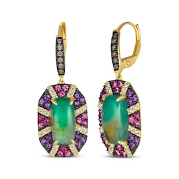 Le Vian Cushion-Cut Aquaprase, Pink Tourmaline & Amethyst Earrings 3/8 ct tw Diamonds 14K Honey Gold