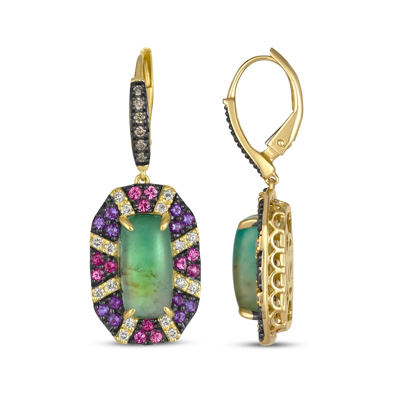 Main Image 3 of Le Vian Cushion-Cut Aquaprase, Pink Tourmaline & Amethyst Earrings 3/8 ct tw Diamonds 14K Honey Gold