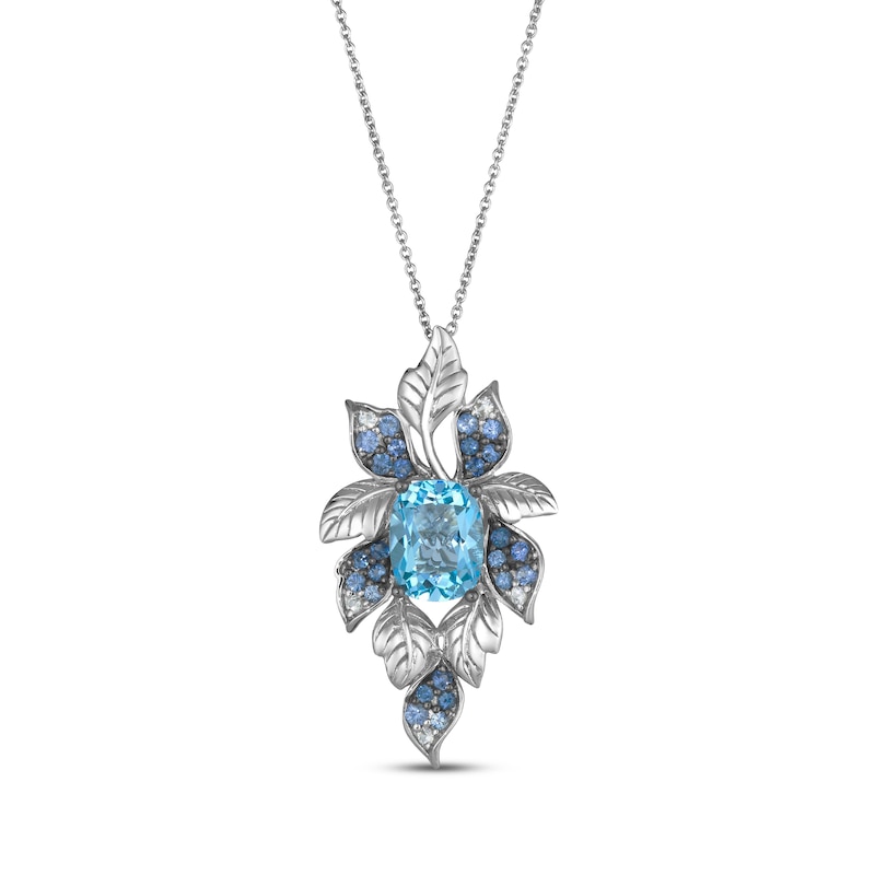 Main Image 1 of Le Vian Cushion-Cut Blue Topaz & Denim Ombré Sapphire Leaf Necklace 14K Vanilla Gold 20&quot;