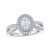 Thumbnail Image 1 of THE LEO Legacy Lab-Grown Diamond Oval-Cut Double Halo Engagement Ring 1 ct tw 14K White Gold