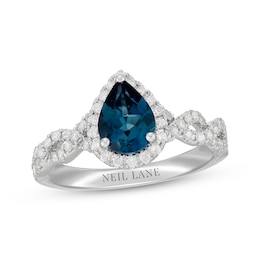 Neil Lane Pear-Shaped London Blue Topaz & Diamond Twist Shank Engagement Ring 1/2 ct tw 14K White Gold