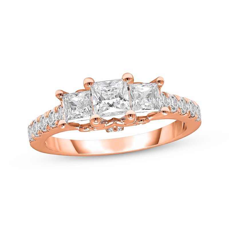 Main Image 1 of Princess-Cut Diamond Three-Stone Engagement Ring 1-1/2 ct tw 14K Rose Gold