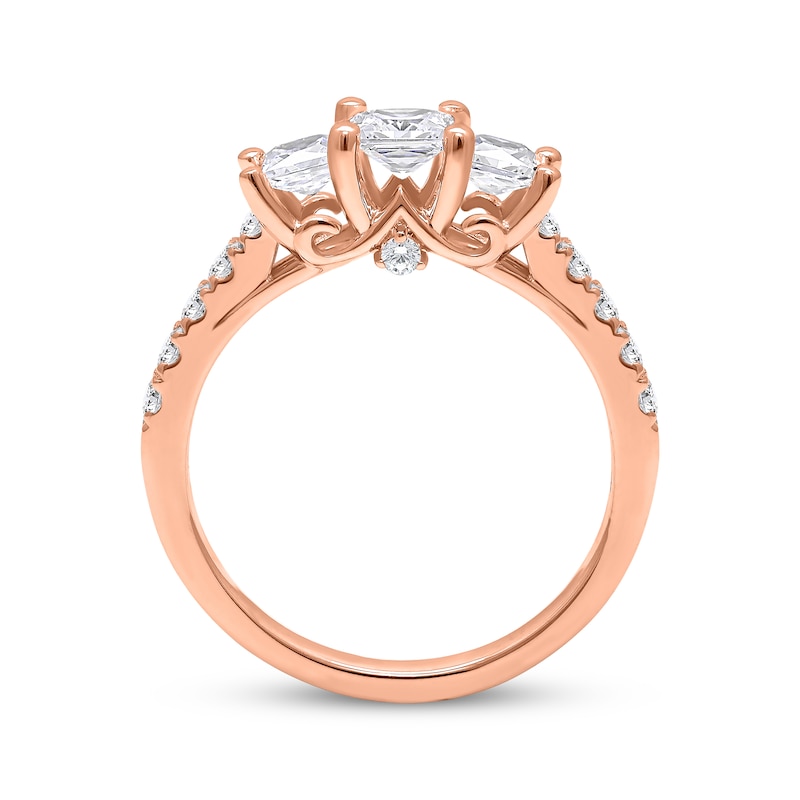 Main Image 2 of Princess-Cut Diamond Three-Stone Engagement Ring 1-1/2 ct tw 14K Rose Gold