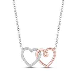 Hallmark Diamonds Interlocking Hearts Necklace 1/20 ct tw Sterling Silver & 10K Rose Gold 18&quot;