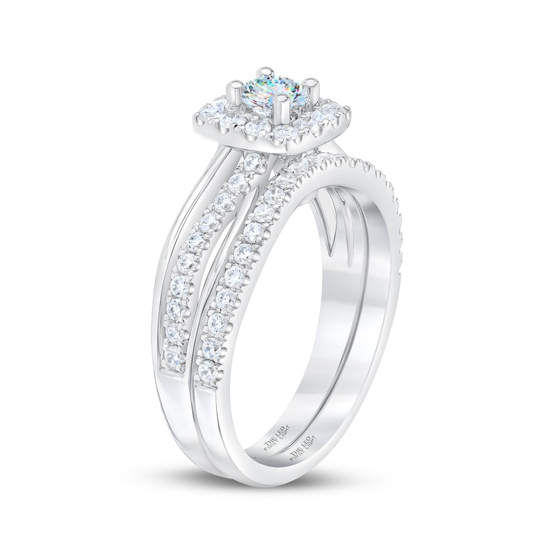 Main Image 2 of THE LEO First Light Diamond Round-Cut Cushion Halo Bridal Set 7/8 ct tw 14K White Gold