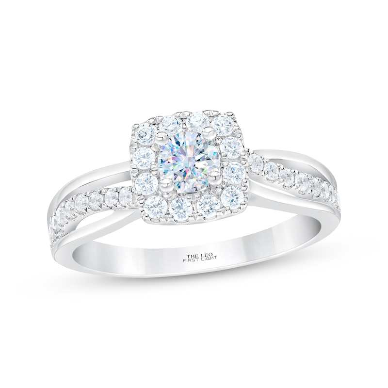 Main Image 1 of THE LEO First Light Diamond Round-Cut Cushion Frame Engagement Ring 3/4 ct tw 14K White Gold