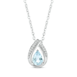 Pear-Shaped Aquamarine & Round-Cut Diamond Necklace 1/20 ct tw Sterling Silver 18&quot;