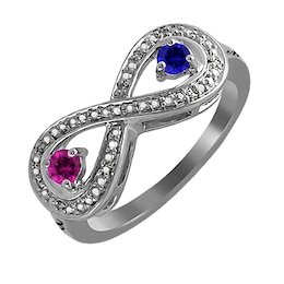 Infinity Birthstone Couple's Ring (2 Stones and Lines)