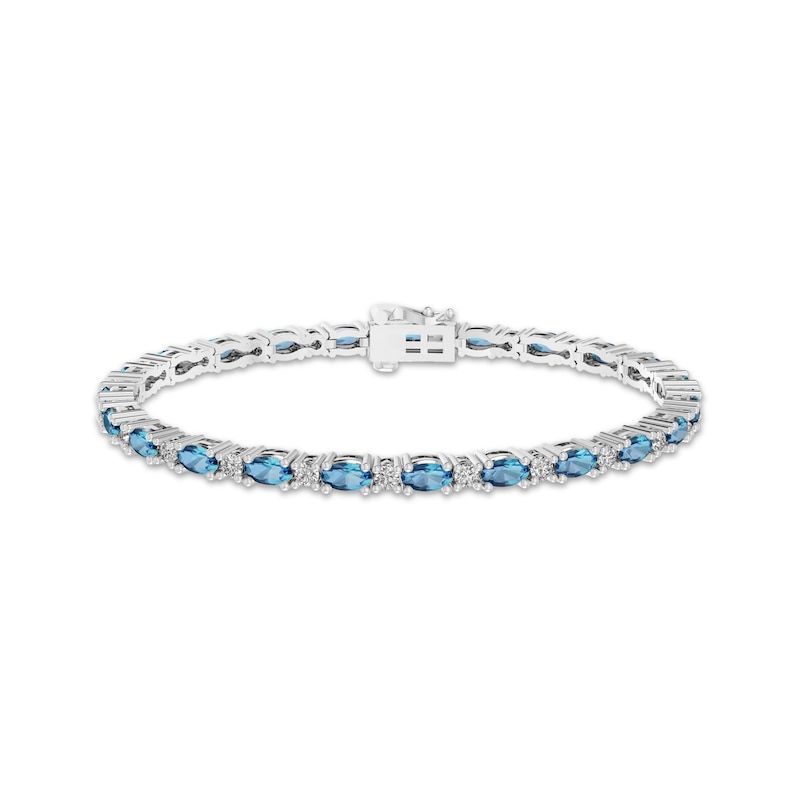 Blue Topaz & White Lab-Created Sapphire Link Bracelet 7.25