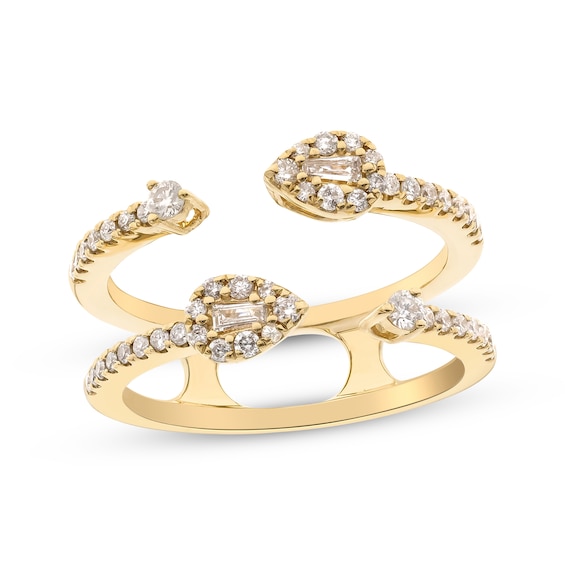 Baguette & Round-Cut Diamond Two-Row Deconstructed Ring 1/2 ct tw 10K Yellow Gold