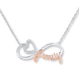 Family Necklace 1/20 cttw Diamonds Sterling Silver & 10K Rose Gold