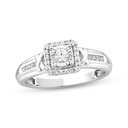 Now + Forever Round-Cut Diamond Cushion Halo "X" Engagement Ring 1/4 ct tw 10K White Gold