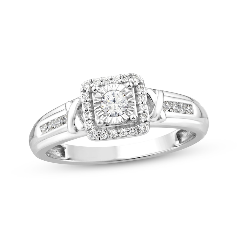 Main Image 1 of Round-Cut Diamond Cushion Halo &quot;X&quot; Engagement Ring 1/4 ct tw 10K White Gold