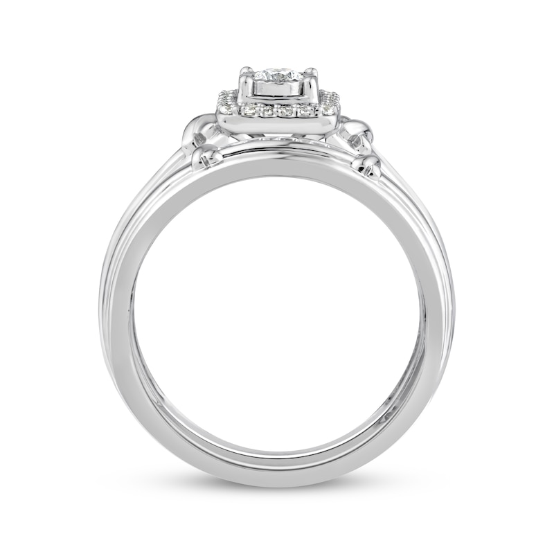 Main Image 3 of Round-Cut Diamond Cushion Halo &quot;X&quot; Engagement Ring 1/4 ct tw 10K White Gold