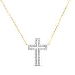 Diamond Cross Outline Necklace 1/8 ct tw 10K Yellow Gold 18&quot;