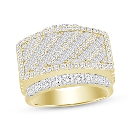 Men's Baguette & Round-Cut Diamond Diagonal Ring 3 ct tw 10K Yellow Gold