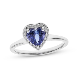Heart-Shaped Tanzanite & Round-Cut Diamond Ring 1/10 ct tw Sterling Silver