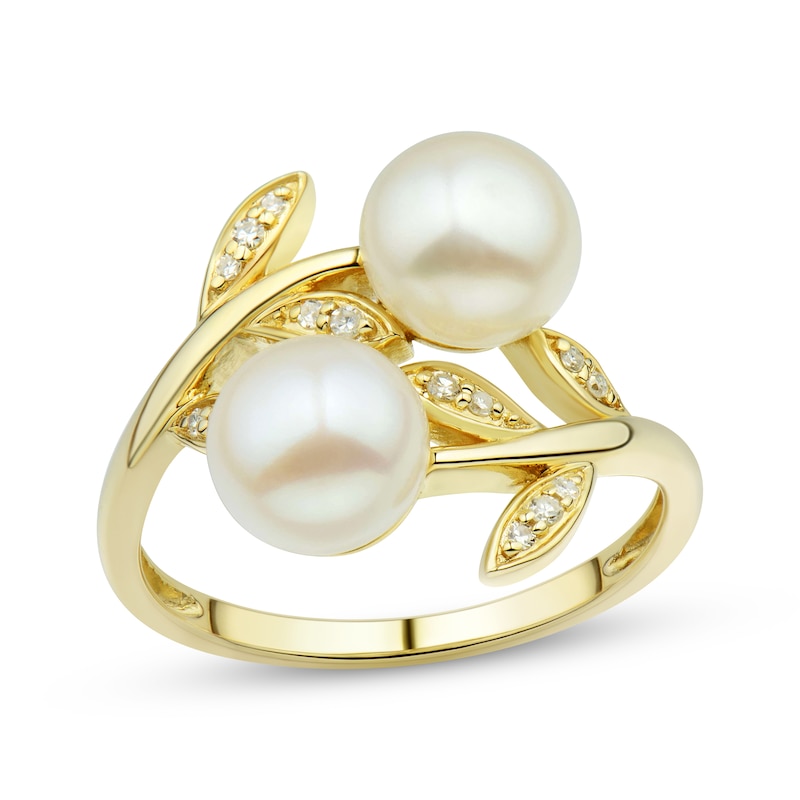 Main Image 1 of Cultured Pearl & Round-Cut Diamond Ring 1/15 ct tw 10K Yellow Gold