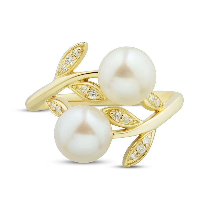 Cultured Pearl & Round-Cut Diamond Ring 1/15 ct tw 10K Yellow Gold | Kay