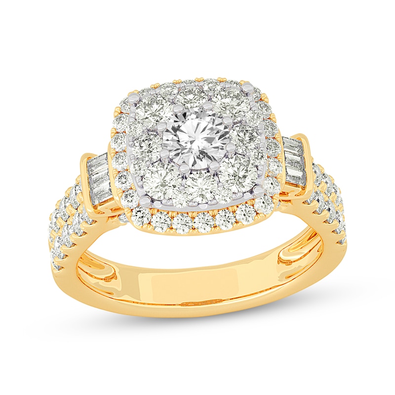 Main Image 1 of Multi-Diamond Center Cushion Frame Collar Engagement Ring 2 ct tw 10K Yellow Gold