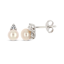 Cultured Pearl & Trillion-Cut White Lab-Created Sapphire Stud Earrings Sterling Silver