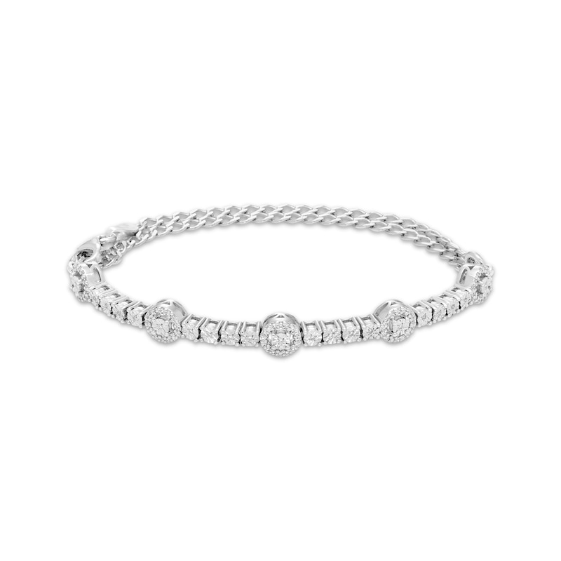 Main Image 1 of Diamond Circle Link Adjustable Station Bracelet 1/5 ct tw Sterling Silver 6.25&quot; to 9&quot;