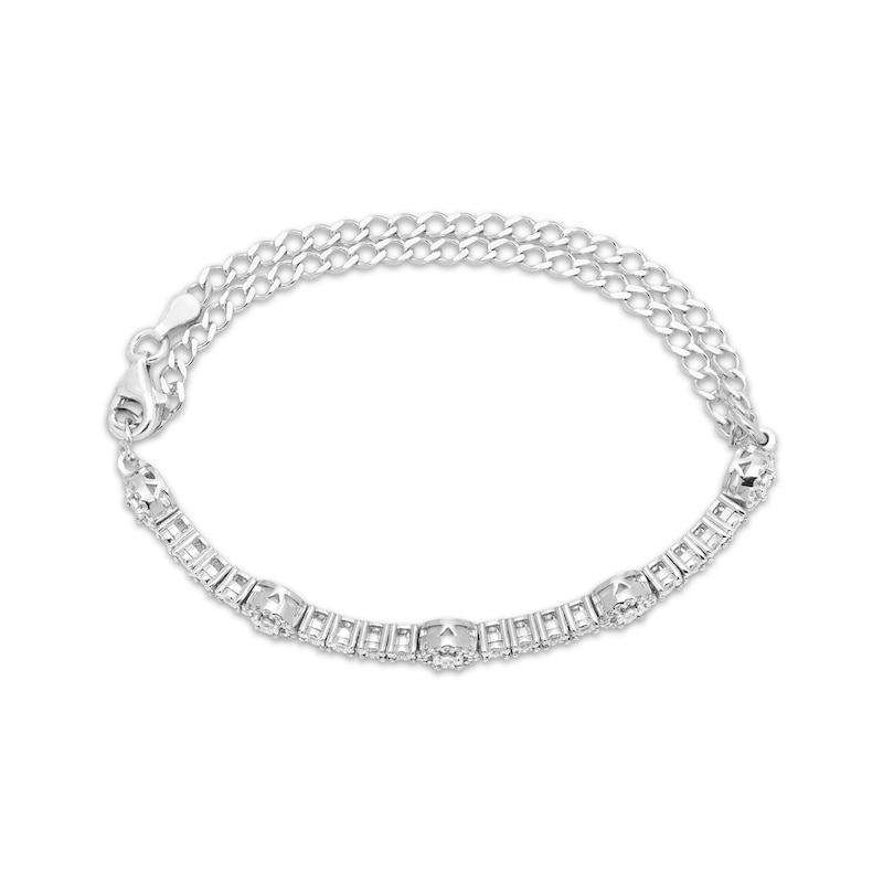 Main Image 2 of Diamond Circle Link Adjustable Station Bracelet 1/5 ct tw Sterling Silver 6.25&quot; to 9&quot;