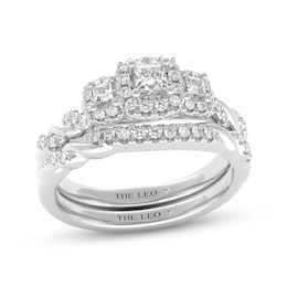 THE LEO Diamond Princess-Cut Three-Stone Bridal Set 1/2 ct tw 14K White Gold