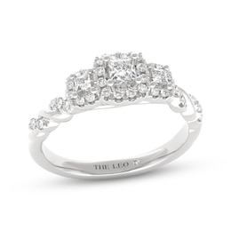 THE LEO Diamond Princess-Cut Three-Stone Engagement Ring 1/2 ct tw 14K White Gold