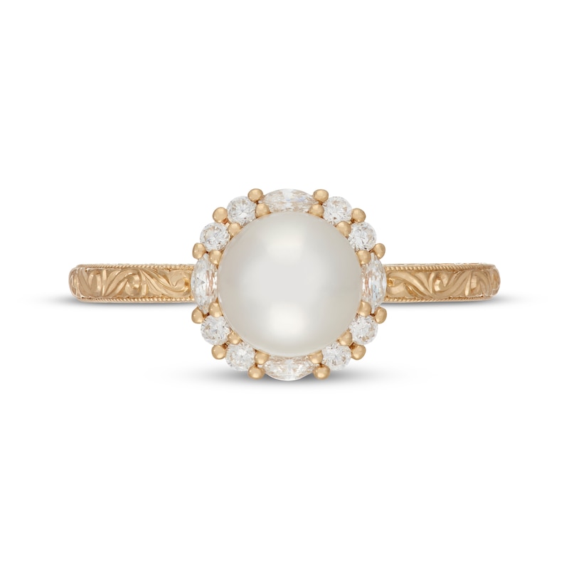 Main Image 3 of Neil Lane Cultured Akoya Pearl & Diamond Engagement Ring 1/4 ct tw 14K Yellow Gold