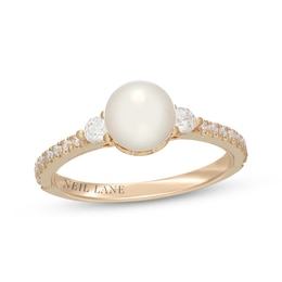 Neil Lane Cultured Akoya Pearl & Diamond Engagement Ring 1/3 ct tw 14K Yellow Gold