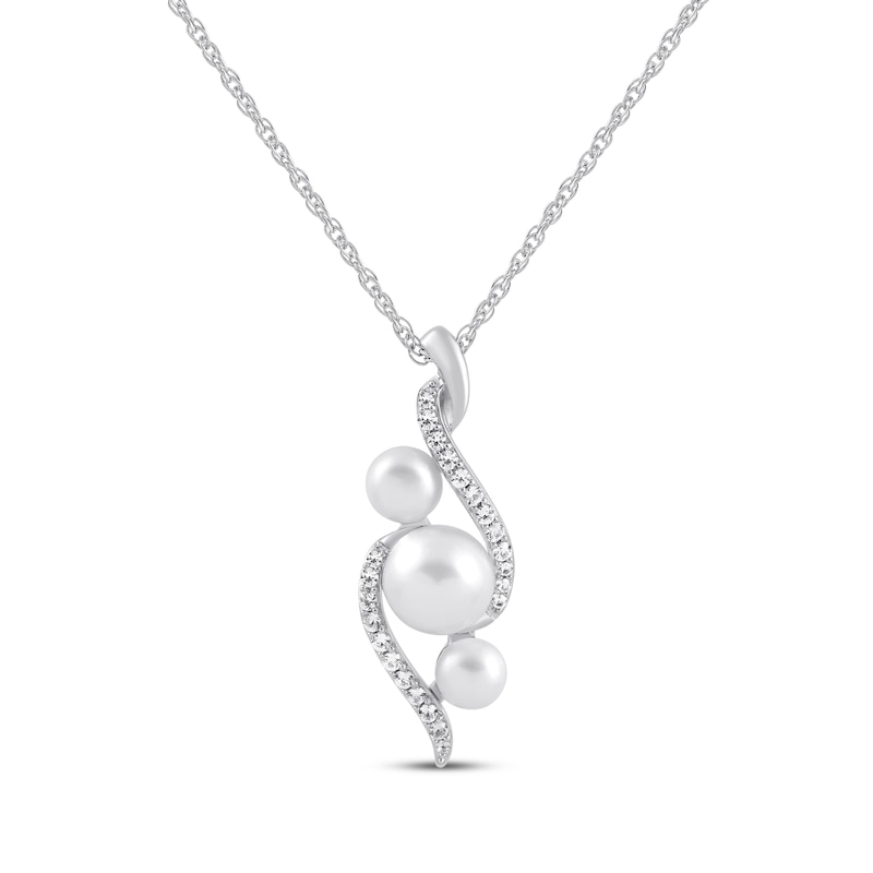 Cultured Pearl Trio & White Lab-Created Sapphire Swirl Necklace ...