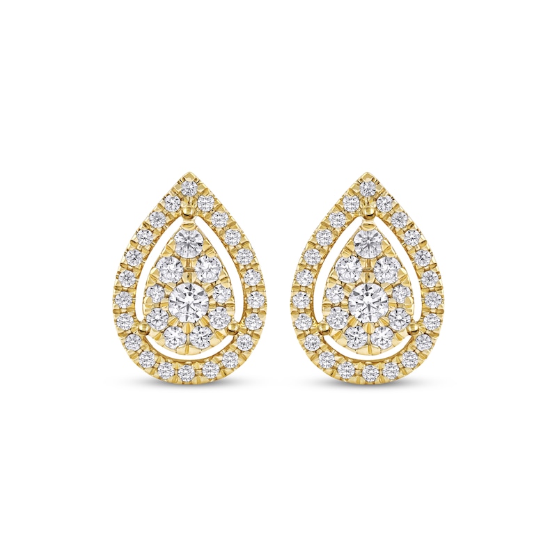 Main Image 2 of Diamond Teardrop Frame Stud Earrings 1/2 ct tw 10K Yellow Gold