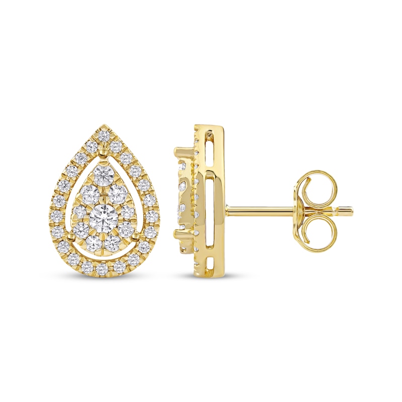 Main Image 3 of Diamond Teardrop Frame Stud Earrings 1/2 ct tw 10K Yellow Gold